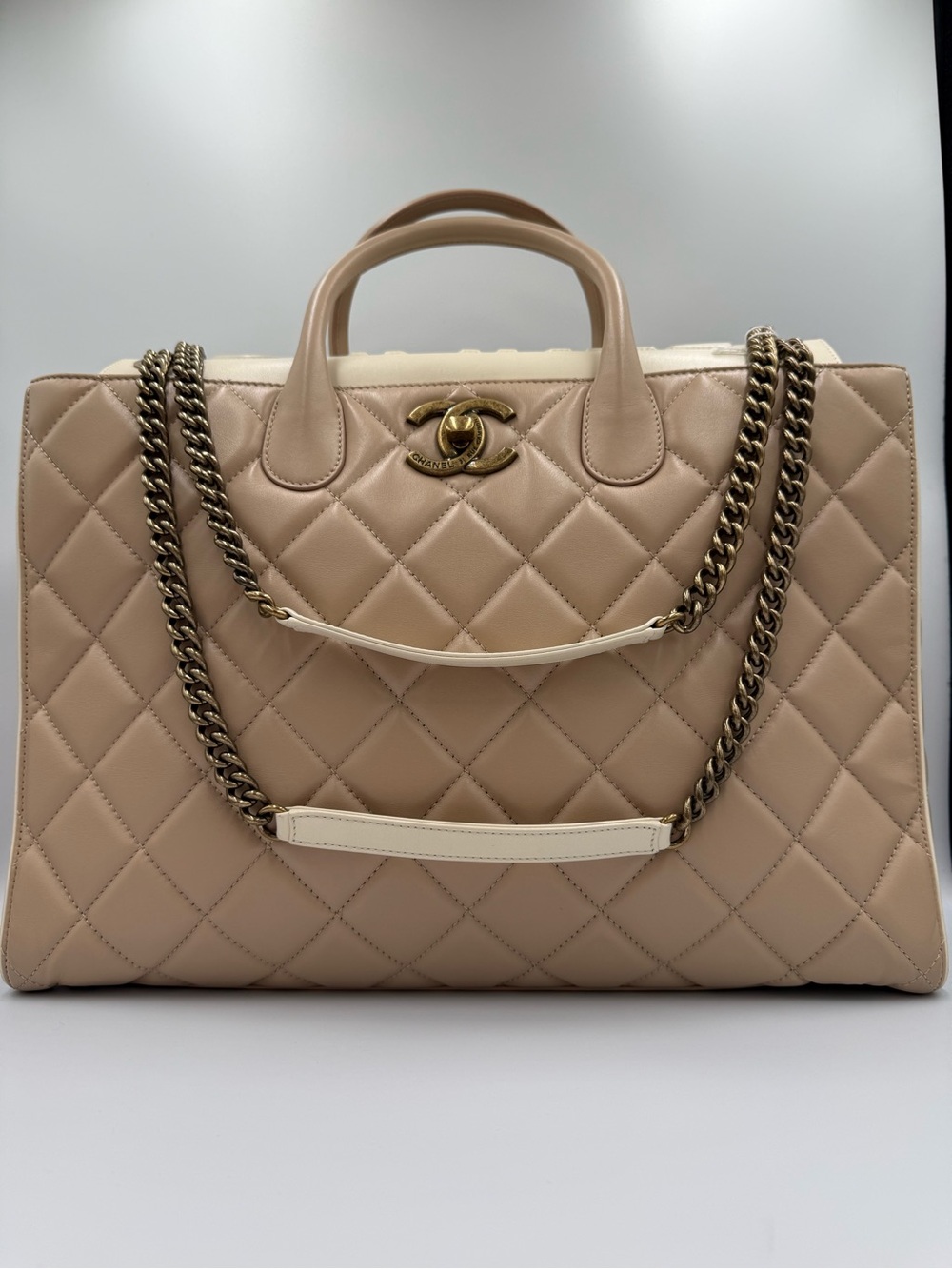 CHANEL 31 Rue Cambon Quilted Beige with Cream Accents and Gold Hardware